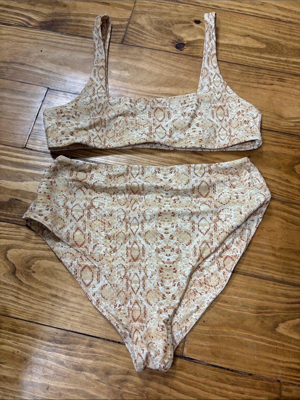 Show Me Your MuMu Size Large Tan Snakeskin Bikini Set